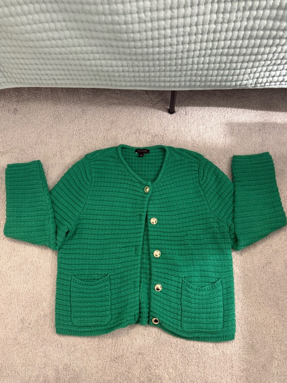 Chunky Green Button-Front Knit Cardigan Sweater